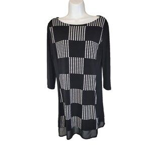 Style & Co Black White Dot Dress Slinky Size Medium M Career Casual